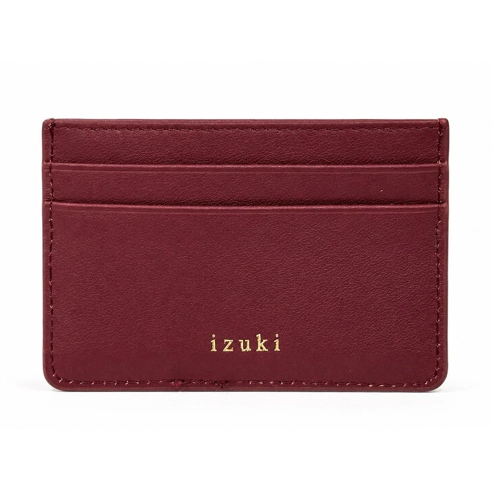 Izuki Burgundy Credit Card Holder Wallet Embossed Koi Fish 6-Slot Slim Case